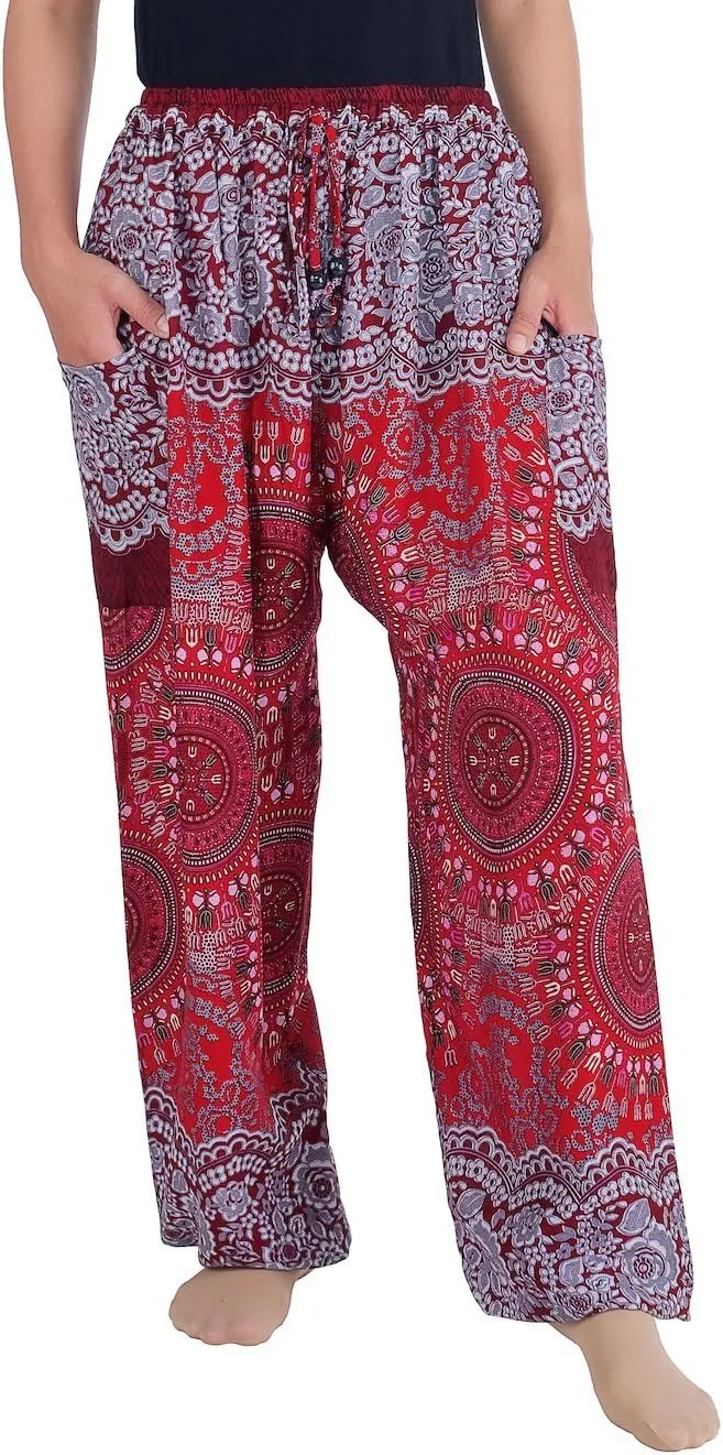 Lannaclothesdesign Women's Boho Drawstring Smocked Waist Rayon Harem Yoga Pants