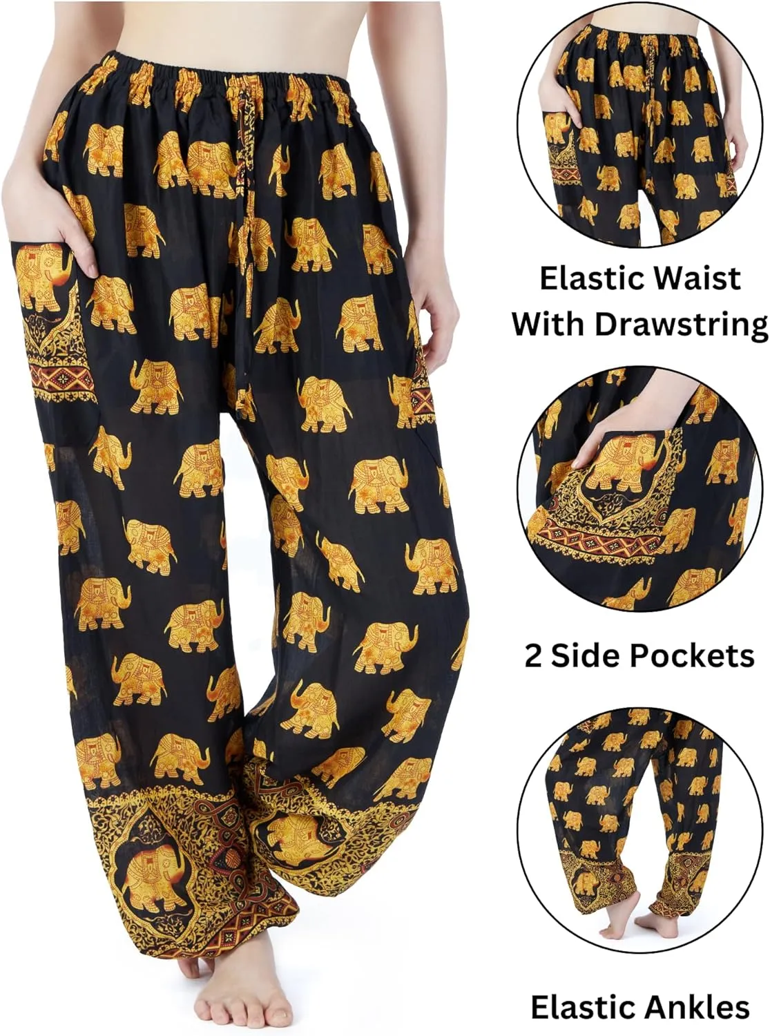 Lannaclothesdesign Women's Elephant Hippie Boho Yoga Harem Pants