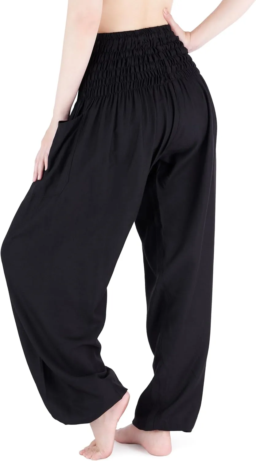Lannaclothesdesign Women's Smocked Waist Boho Flowy Yoga Harem Pants Hippie Clothes