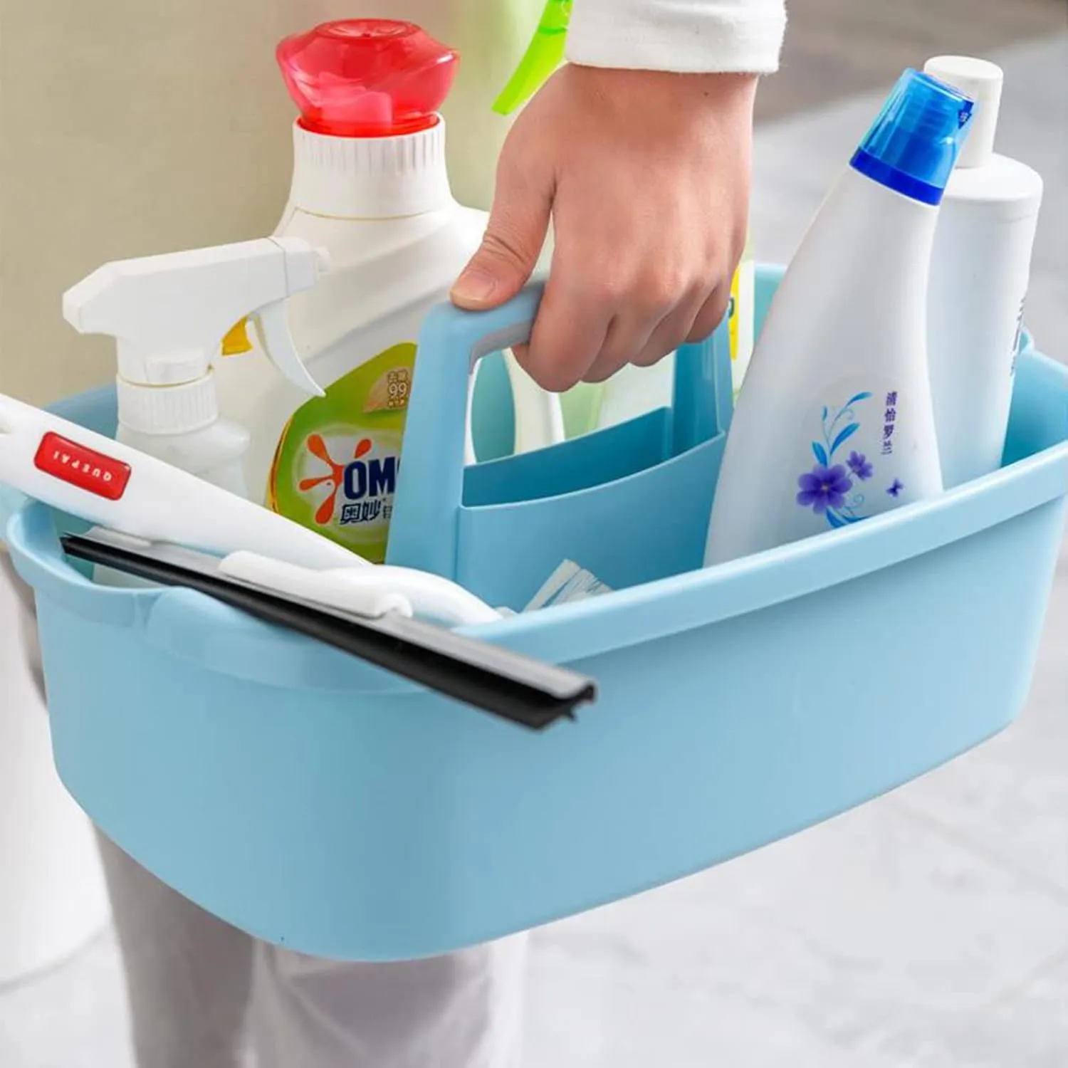 Large Cleaning Supplies Caddy Portable Shower Basket Supply Organizer with Handle Plastic Bucket Tool Storage for Bathroom, Bedroom, Kitchen, College Dorm, Garden, Blue 2 Pack