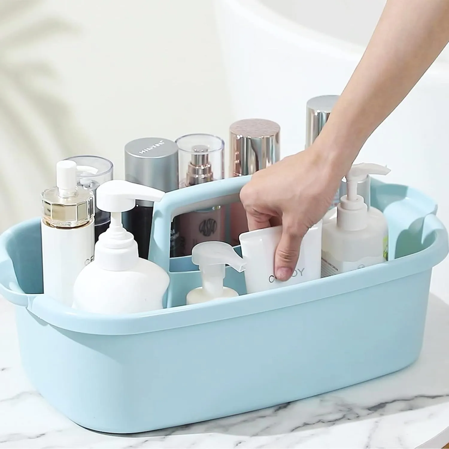 Large Cleaning Supplies Caddy Portable Shower Basket Supply Organizer with Handle Plastic Bucket Tool Storage for Bathroom, Bedroom, Kitchen, College Dorm, Garden, Blue 2 Pack
