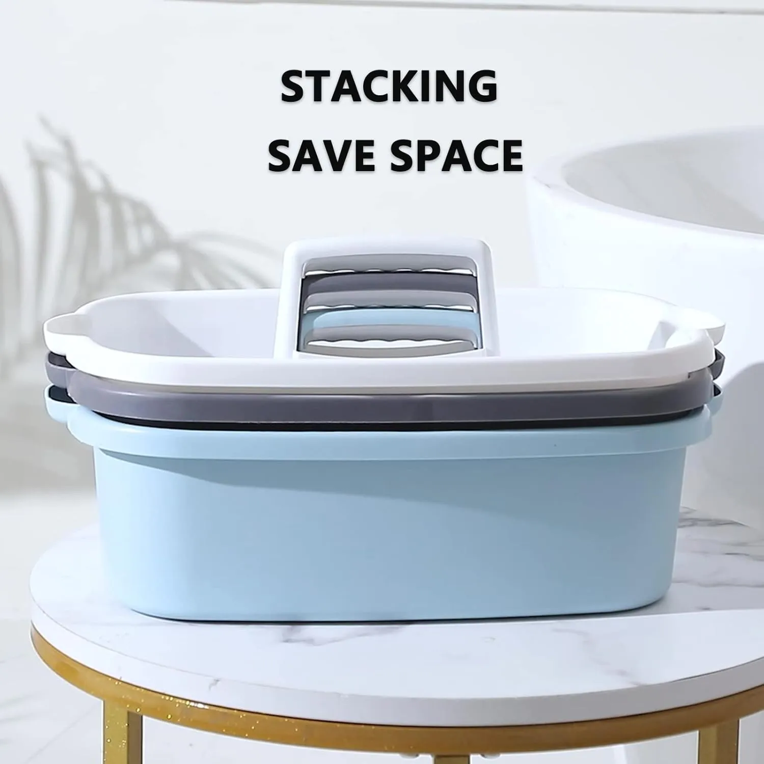 Large Cleaning Supplies Caddy Portable Shower Basket Supply Organizer with Handle Plastic Bucket Tool Storage for Bathroom, Bedroom, Kitchen, College Dorm, Garden, Blue 2 Pack