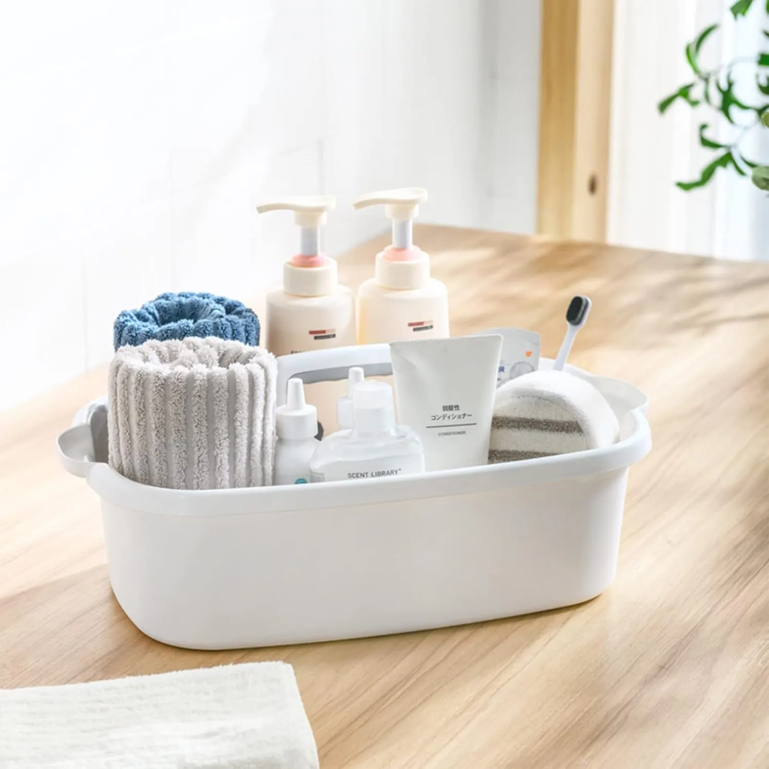 Large Cleaning Supplies Caddy Portable Shower Basket Supply Organizer with Handle Plastic Bucket Tool Storage for Bathroom, Bedroom, Kitchen, College Dorm, Garden, White 2 Pack