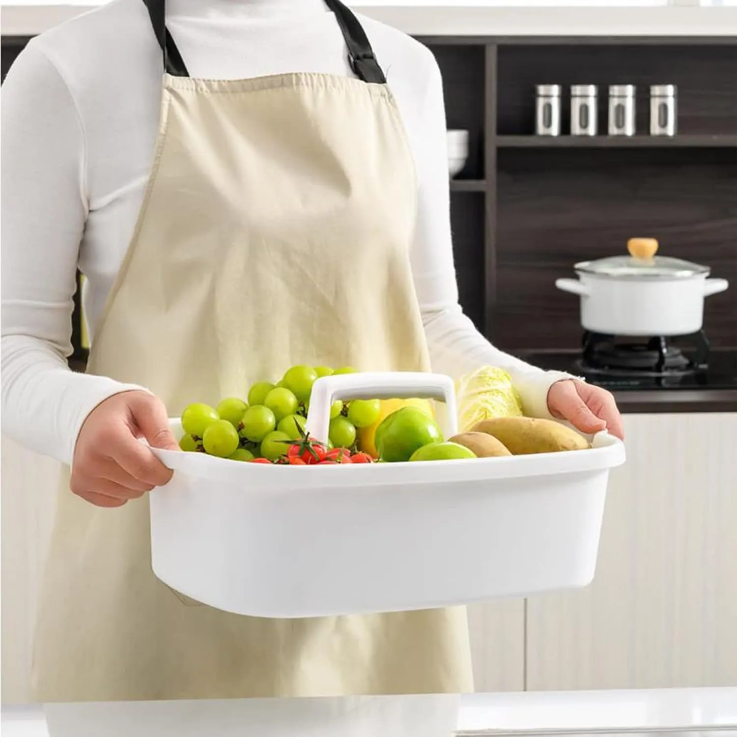 Large Cleaning Supplies Caddy Portable Shower Basket Supply Organizer with Handle Plastic Bucket Tool Storage for Bathroom, Bedroom, Kitchen, College Dorm, Garden, White 2 Pack