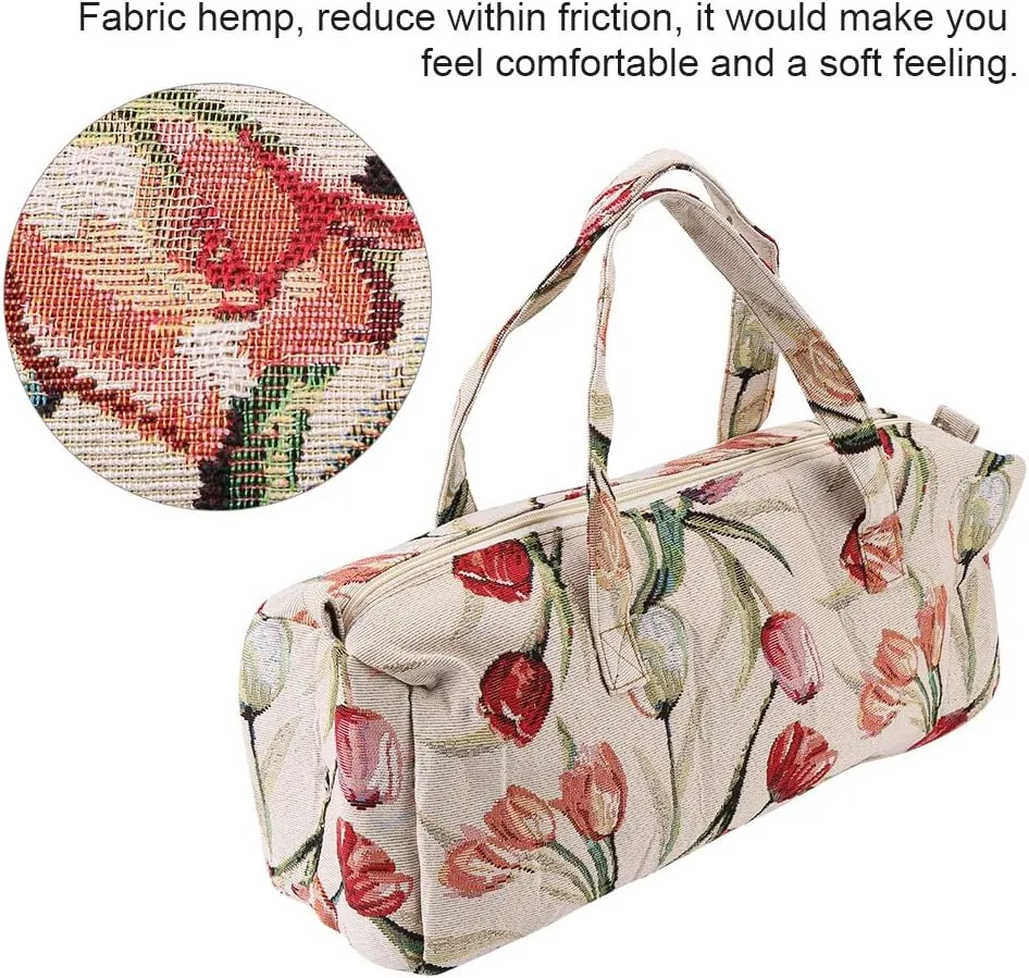 Large Fabric Knitting Needles Bag,Household Yarn Storage Tote Organizer Knitting Tools Storage Bag for Knitting Needles and Accessories(rose red)