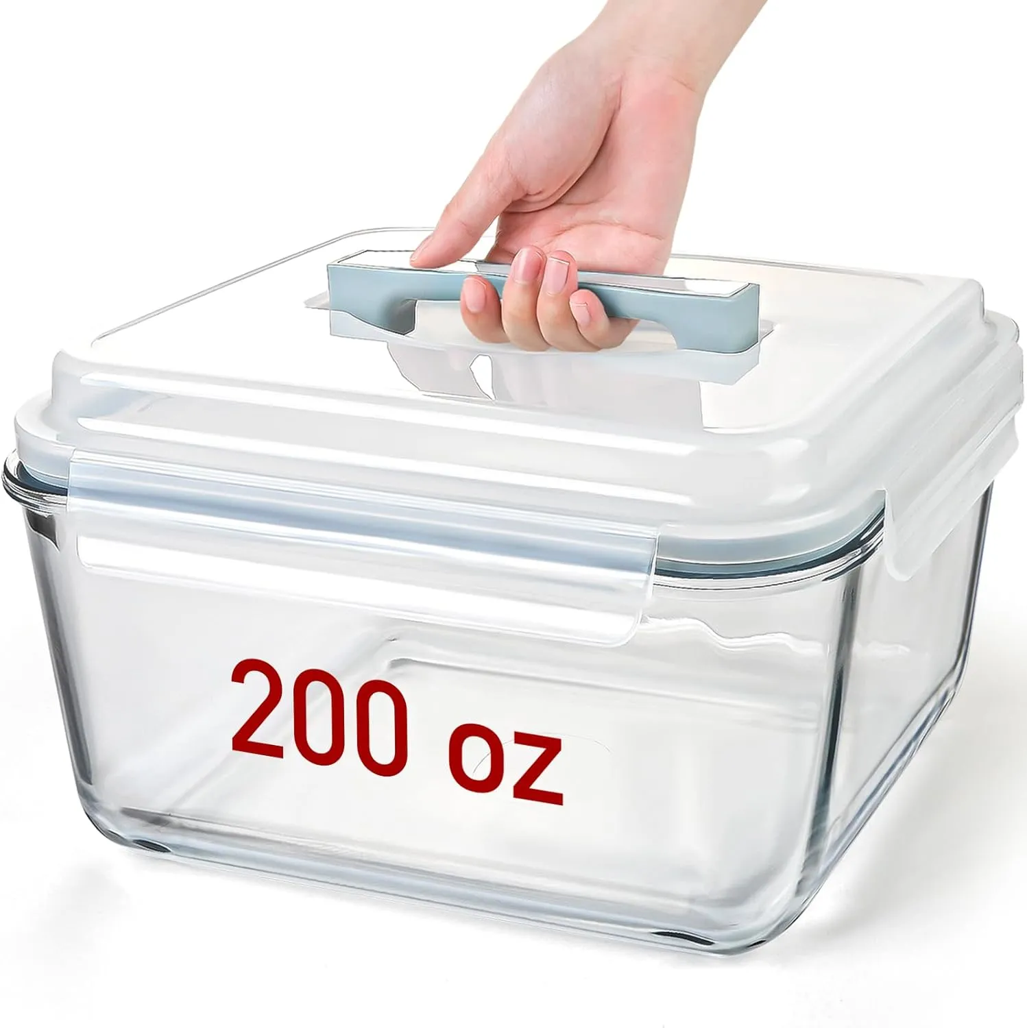 Large Glass Storage Containers with Lids, Big Rectangular Food Containers for Rotisserie Chicken Meal Prep Turkey Watermelon Potluck, XL Extra Large Freezer Safe Storage Container Airtight 200oz/26cup