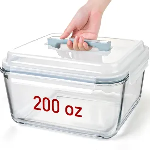 Large Glass Storage Containers with Lids, Big Rectangular Food Containers for Rotisserie Chicken Meal Prep Turkey Watermelon Potluck, XL Extra Large Freezer Safe Storage Container Airtight 200oz/26cup