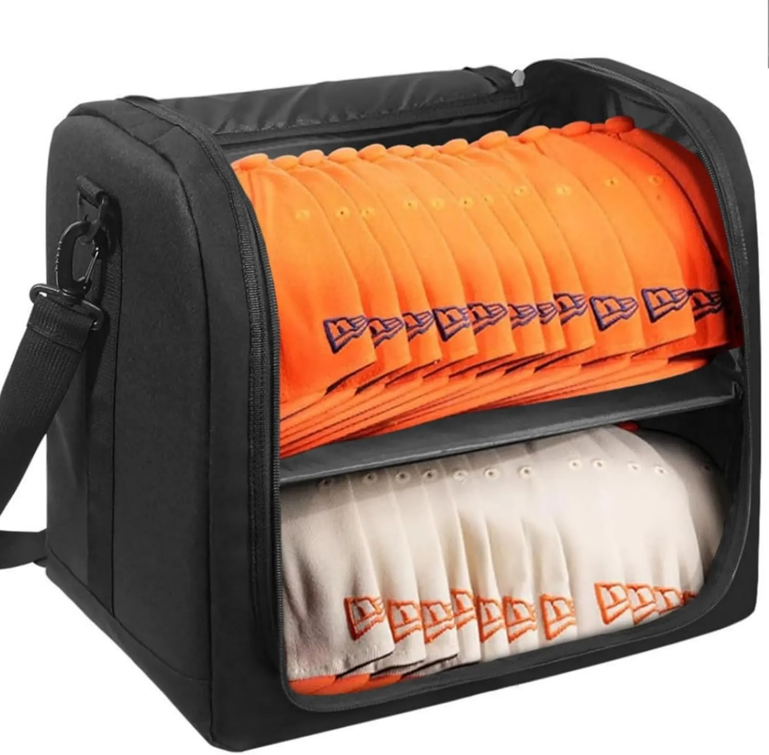 Large Hat Bag for Baseball Caps Black, Organizer Bag for Traveling and Moving, Portable 2 Layer Hat Storage Carrier Holds 20-24 Caps Oxford Fabric Deal for Travel, Moving and Home Storage