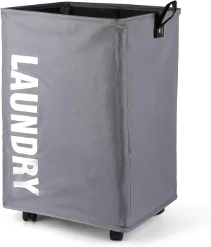 Large Laundry Hamper,with Wheels Oxford Fabric Leather Handle,water Proof Folding Washing Bin,for Bedroom, Laundry Room, Closet, Bathroom, College, Dark Grey (Bark grey)
