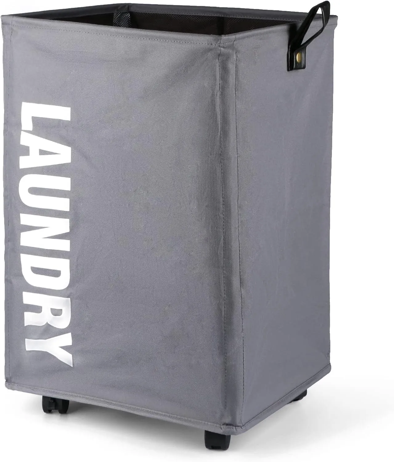 Large Laundry Hamper,with Wheels Oxford Fabric Leather Handle,water Proof Folding Washing Bin,for Bedroom, Laundry Room, Closet, Bathroom, College, Dark Grey (Bark grey)