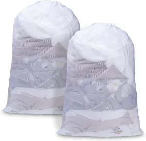 Large Mesh Laundry Bag, 24×36inch Heavy Duty Mesh Laundry Bags Drawstring Lockable, Laundry Hamper Liner, Machine Washable, for Travel,Storage, Sports Factories, Dorms, White 2pcs