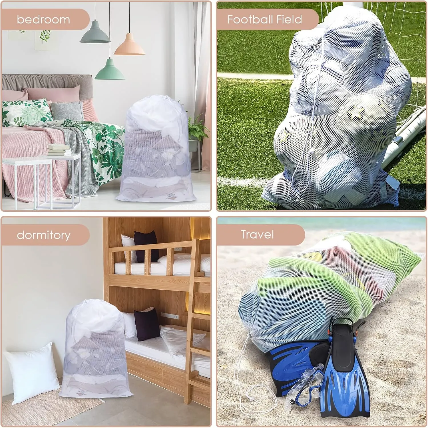 Large Mesh Laundry Bag, 24×36inch Heavy Duty Mesh Laundry Bags Drawstring Lockable, Laundry Hamper Liner, Machine Washable, for Travel,Storage, Sports Factories, Dorms, White 2pcs