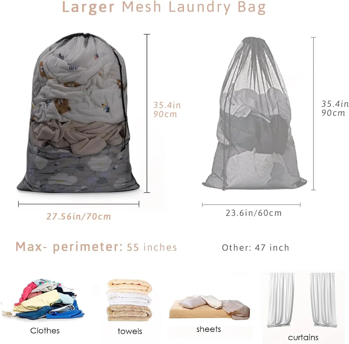 Large Mesh Laundry Bag, 27×36inch Heavy Duty Mesh Laundry Bags Drawstring Lockable, Laundry Hamper Liner, Machine Washable, for Travel,Storage, Sports Factories, Dorms, Black 4pcs