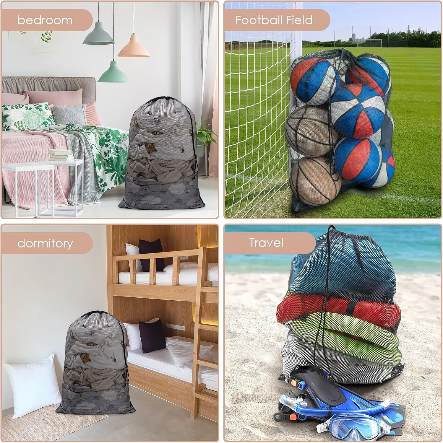 Large Mesh Laundry Bag, 27×36inch Heavy Duty Mesh Laundry Bags Drawstring Lockable, Laundry Hamper Liner, Machine Washable, for Travel,Storage, Sports Factories, Dorms, Black 4pcs