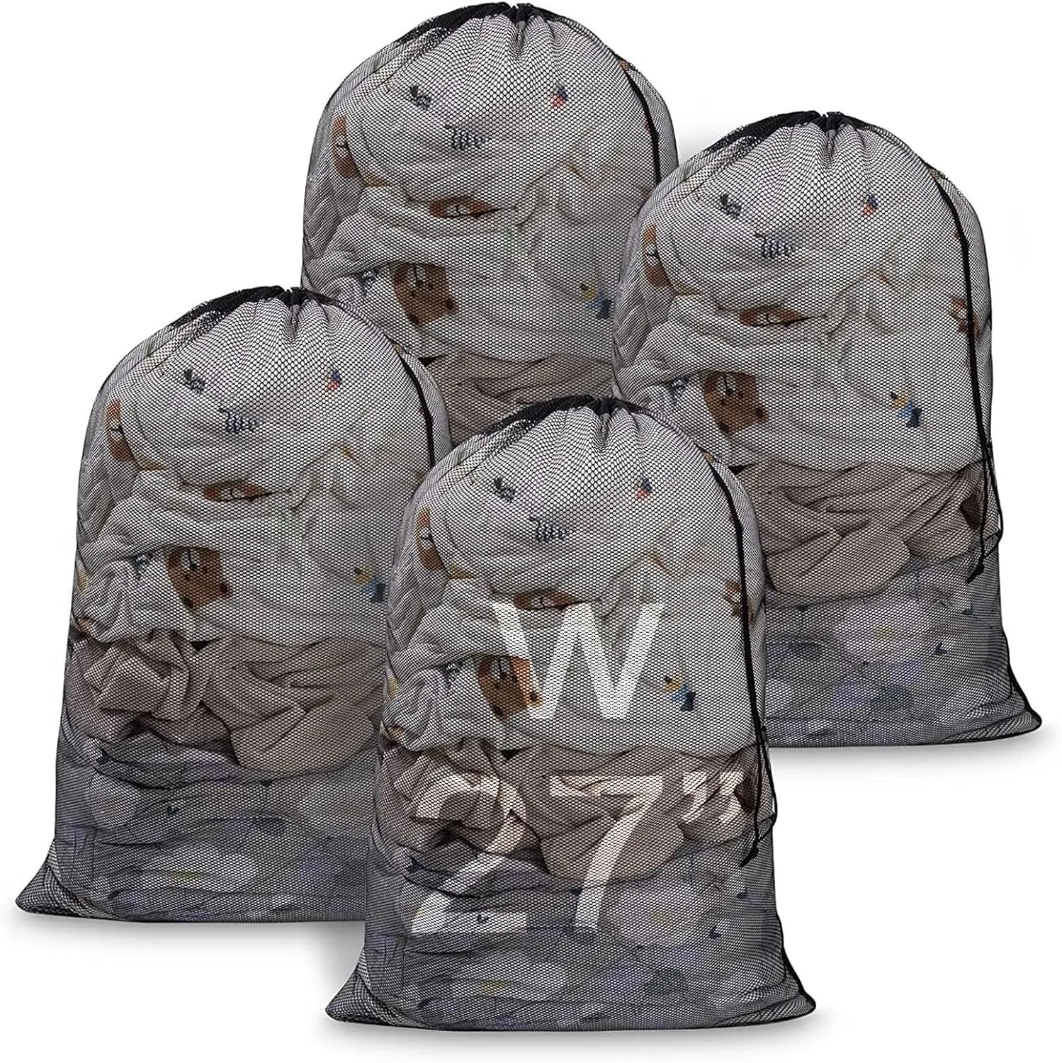 Large Mesh Laundry Bag, 27×36inch Heavy Duty Mesh Laundry Bags Drawstring Lockable, Laundry Hamper Liner, Machine Washable, for Travel,Storage, Sports Factories, Dorms, Black 4pcs