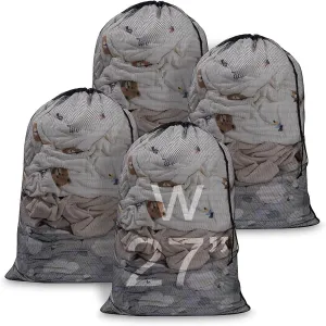 Large Mesh Laundry Bag, 27×36inch Heavy Duty Mesh Laundry Bags Drawstring Lockable, Laundry Hamper Liner, Machine Washable, for Travel,Storage, Sports Factories, Dorms, Black 4pcs