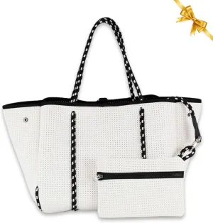 Large Neoprene Tote Bag for Women - Everyday Designer Handbag for Travel Work and Beach with Pockets and Zipper Pouch