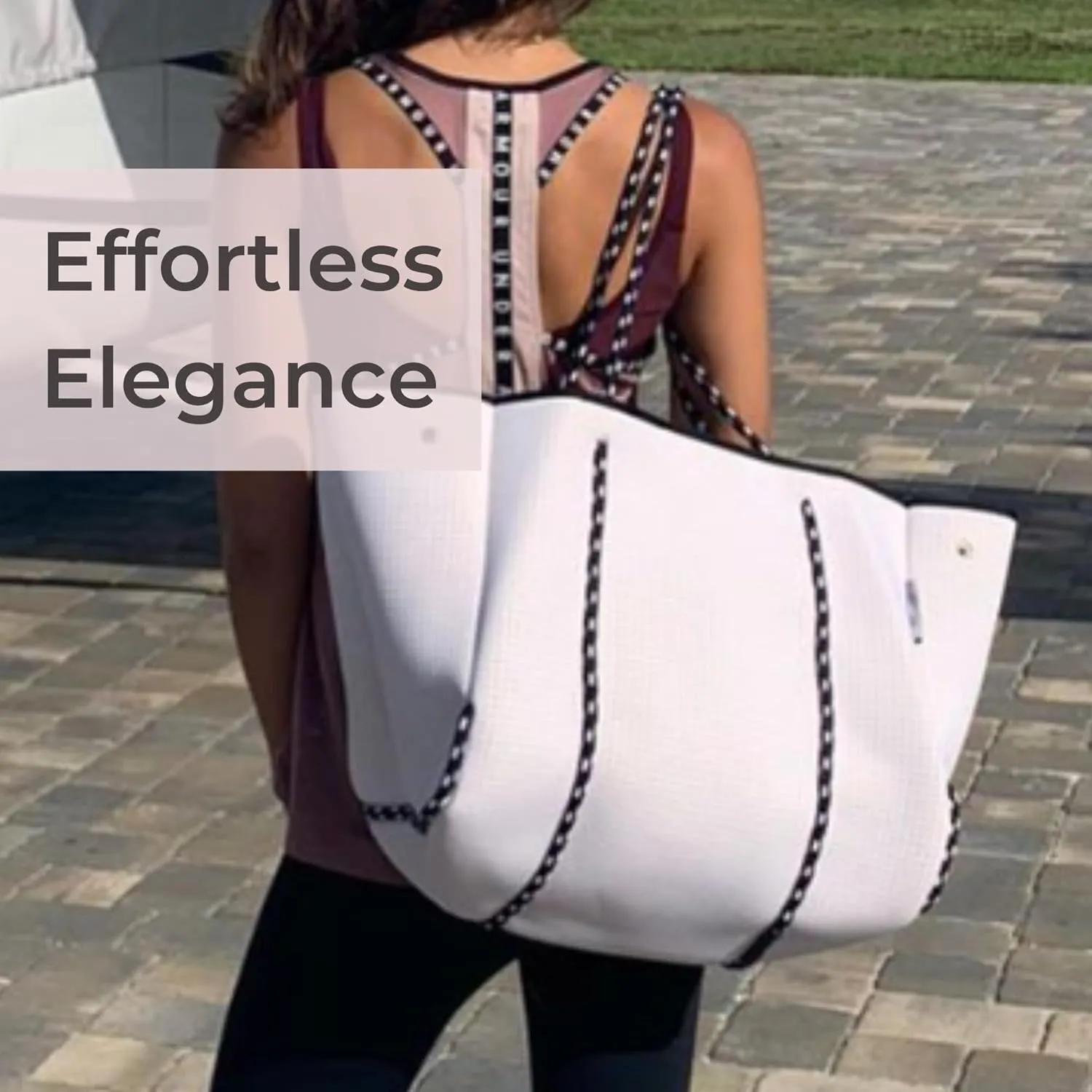 Large Neoprene Tote Bag for Women - Everyday Designer Handbag for Travel Work and Beach with Pockets and Zipper Pouch