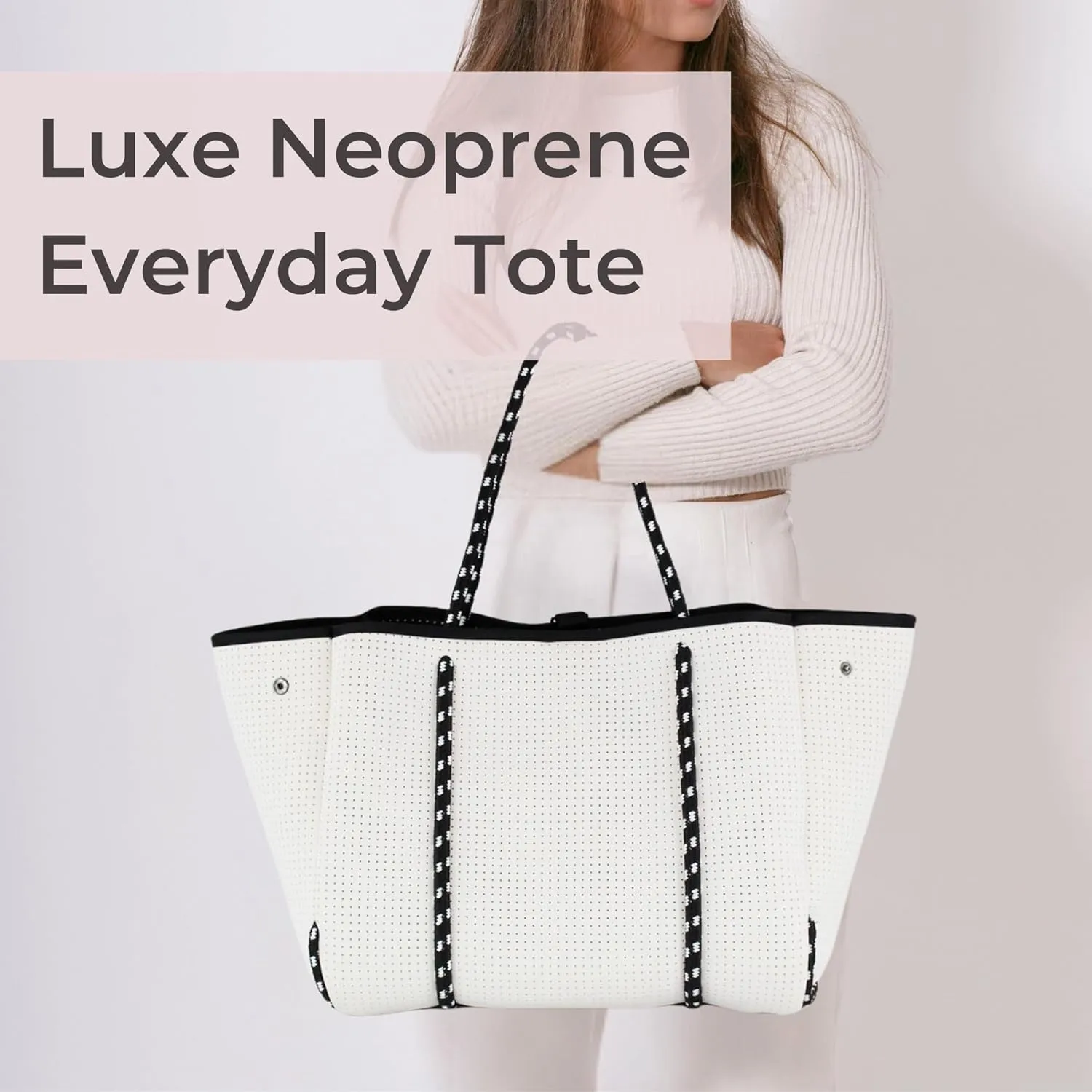 Large Neoprene Tote Bag for Women - Everyday Designer Handbag for Travel Work and Beach with Pockets and Zipper Pouch