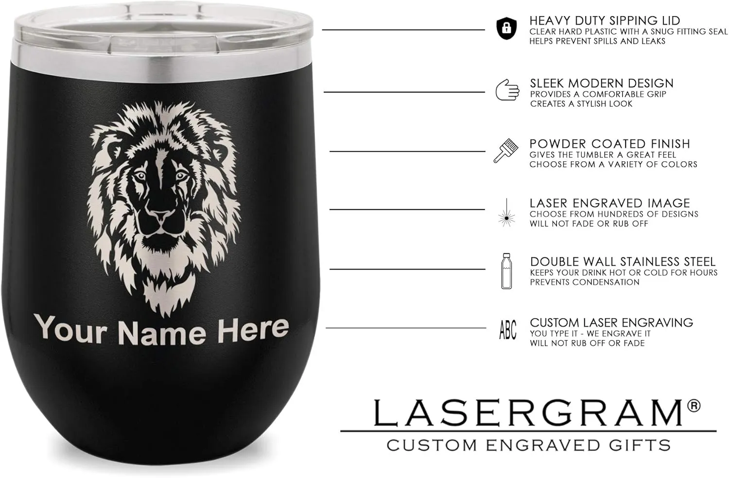 LaserGram Double Wall Stainless Steel Wine Glass Tumbler, Boat Anchor, Personalized Engraving Included (Coral)