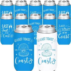 Last Toast On The Coast Bachelorette Can Coolers - 12 Pack Blue Beach Bachelorette Party Decoration Slim Beer Cans Cooler Sleeves for Bride Bridesmaid Bridal Shower Beach Coastal Party Favors Gifts