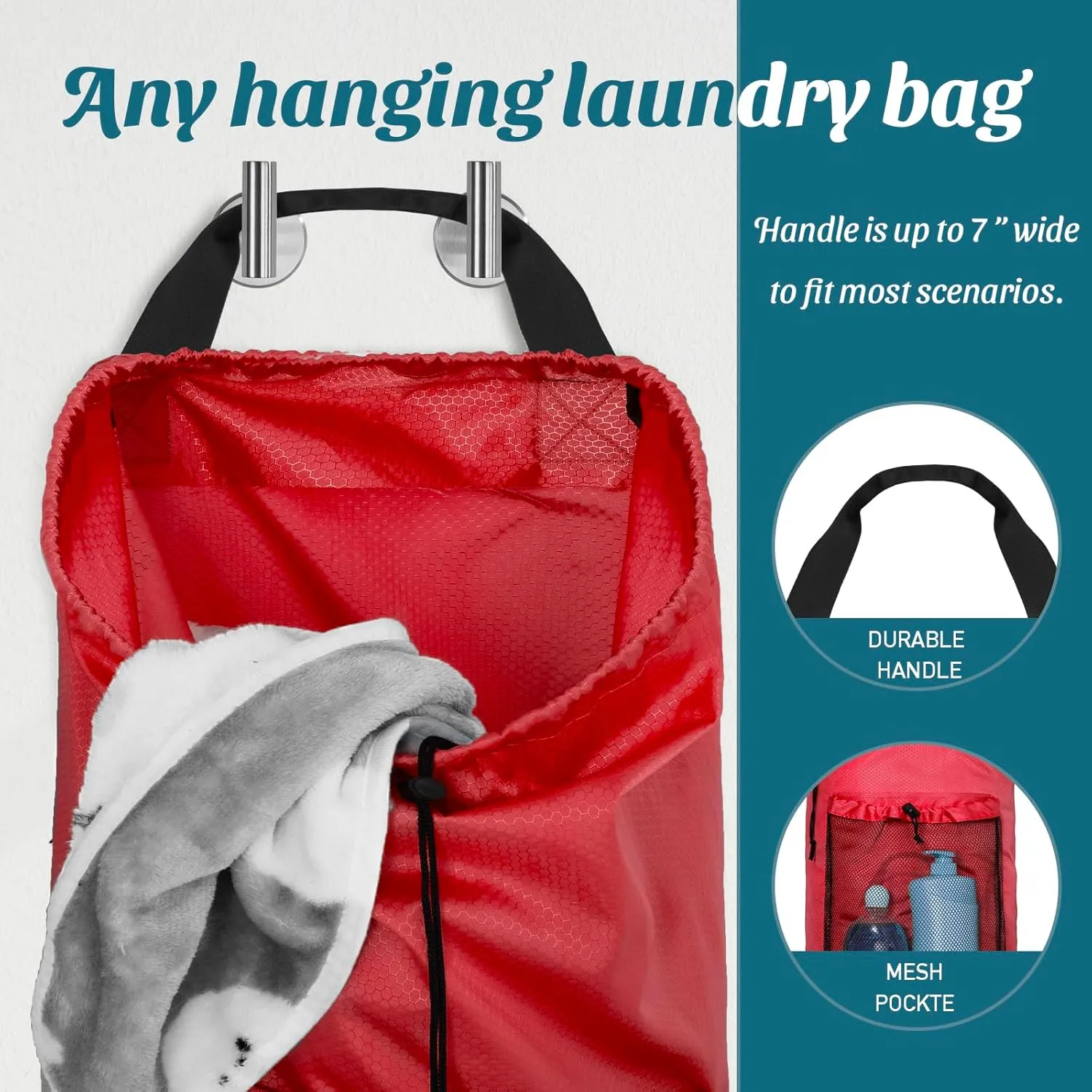 Laundry Bag Backpack Large Travel Laundry Bag with Mesh Pocket & Adjustable Shoulder Straps Portable Backpack Laundry Bag for College Dorm, Apartment, Red