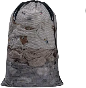 Laundry Bag Drawstring Clothes Wash Bag Window Curtain Clothes Organizer Mesh Laundry Bag Home Dorm, Travel and Outdoor Activities Black/White Matching Set of 6 (Double Handles Black Fine Mesh)
