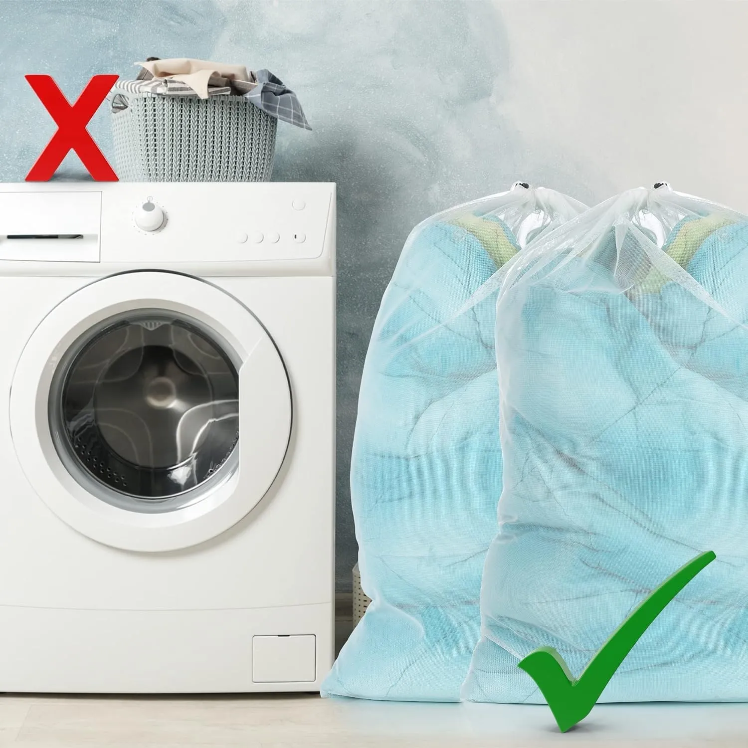Laundry Bag Drawstring Clothes Wash Bag Window Curtain Clothes Organizer Mesh Laundry Bag Home Dorm, Travel and Outdoor Activities Black/White Matching Set of 6 (Double Handles Black Fine Mesh)