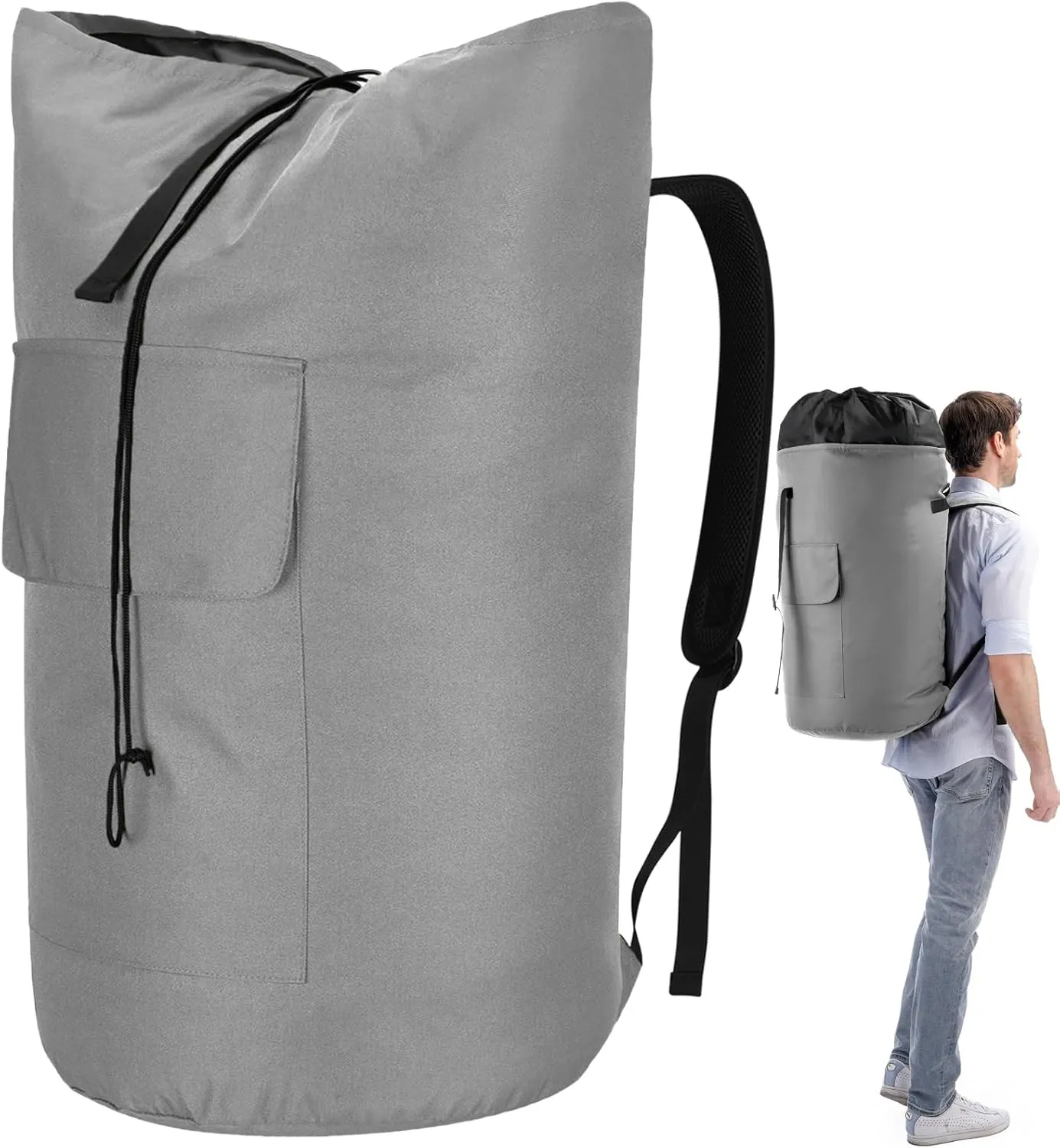 Laundry Bag Extra Large Heavy Duty, 115L Laundry Bag with Padded Shoulder Strap, Dorm Room Essential for Guys, Pale Gray Laundry Bags for College, XL Laundromat Bag, Laundry Duffle Bag for Camp