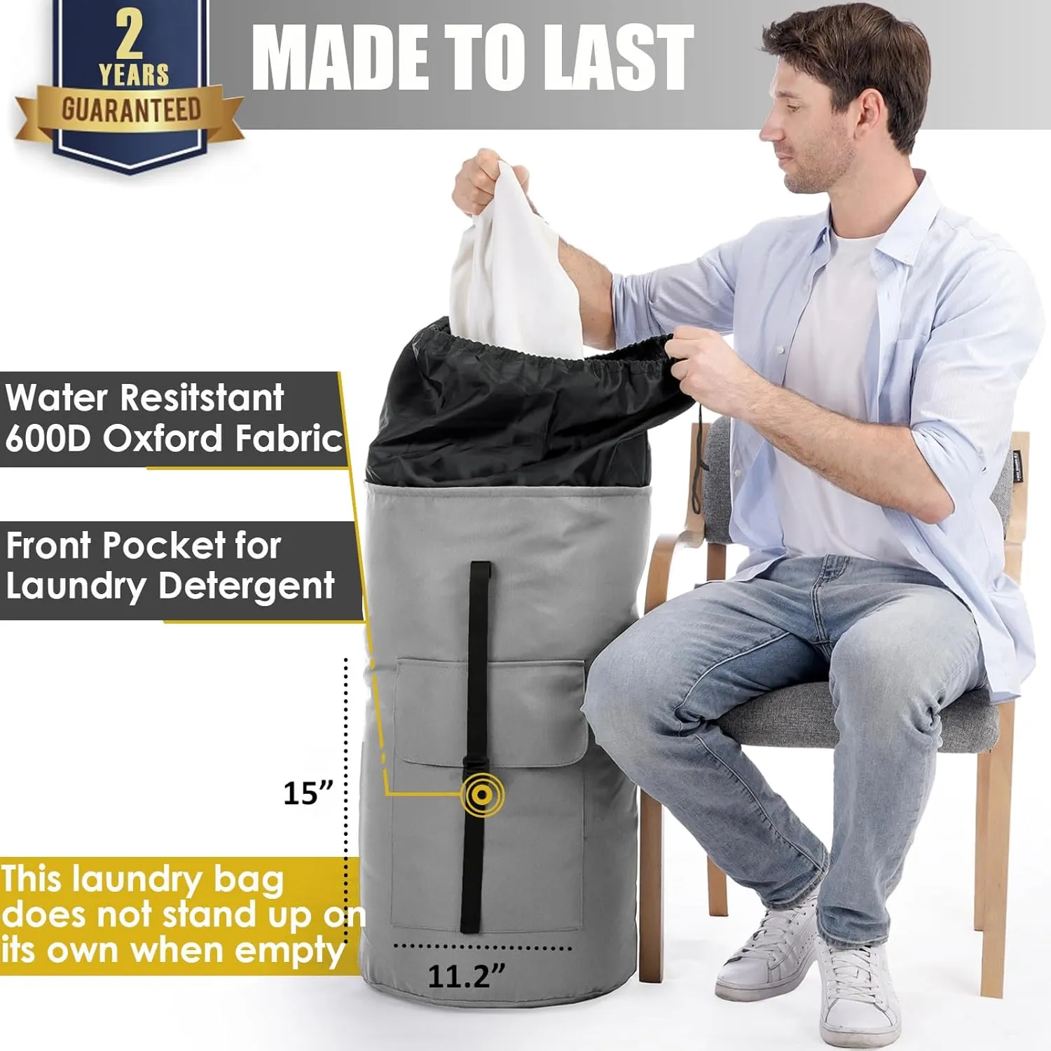 Laundry Bag Extra Large Heavy Duty, 115L Laundry Bag with Padded Shoulder Strap, Dorm Room Essential for Guys, Pale Gray Laundry Bags for College, XL Laundromat Bag, Laundry Duffle Bag for Camp