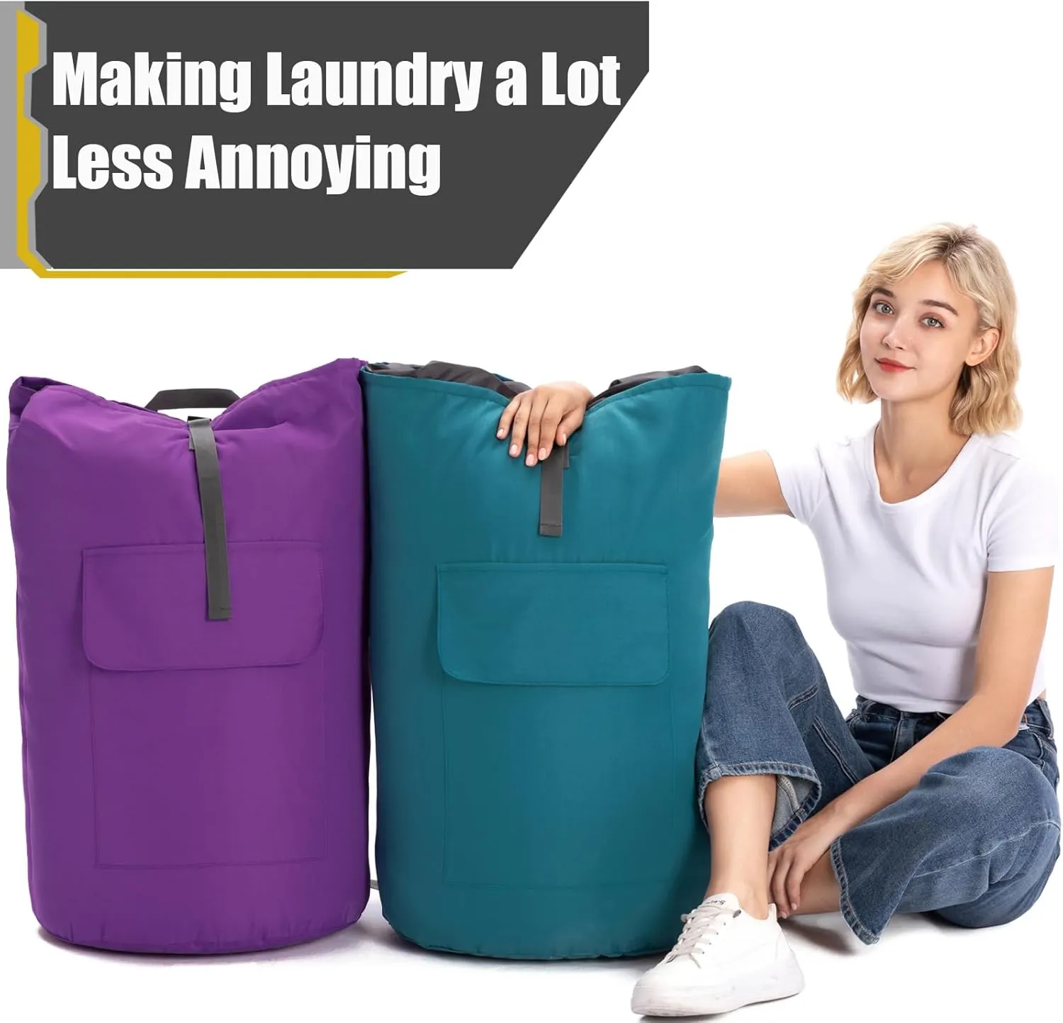 Laundry Bag for College, Laundry Bags Extra Large Heavy Duty, Portable Laundry Bag with Straps, Laundry Sack for Dorm, Dirty Clothes Bag, Large Laundromat Hamper Bag, College Dorm Room Essentials