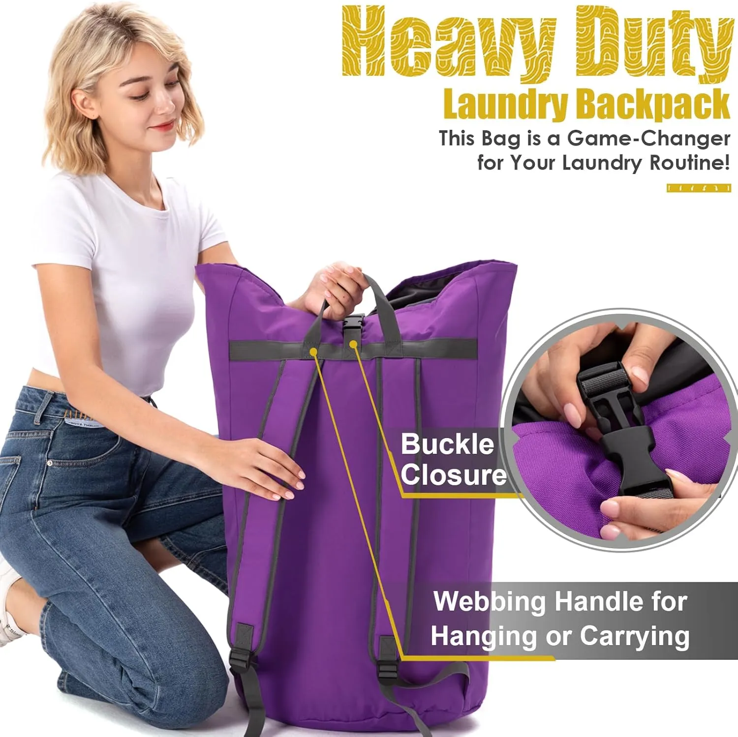 Laundry Bag for College, Laundry Bags Extra Large Heavy Duty, Portable Laundry Bag with Straps, Laundry Sack for Dorm, Dirty Clothes Bag, Large Laundromat Hamper Bag, College Dorm Room Essentials