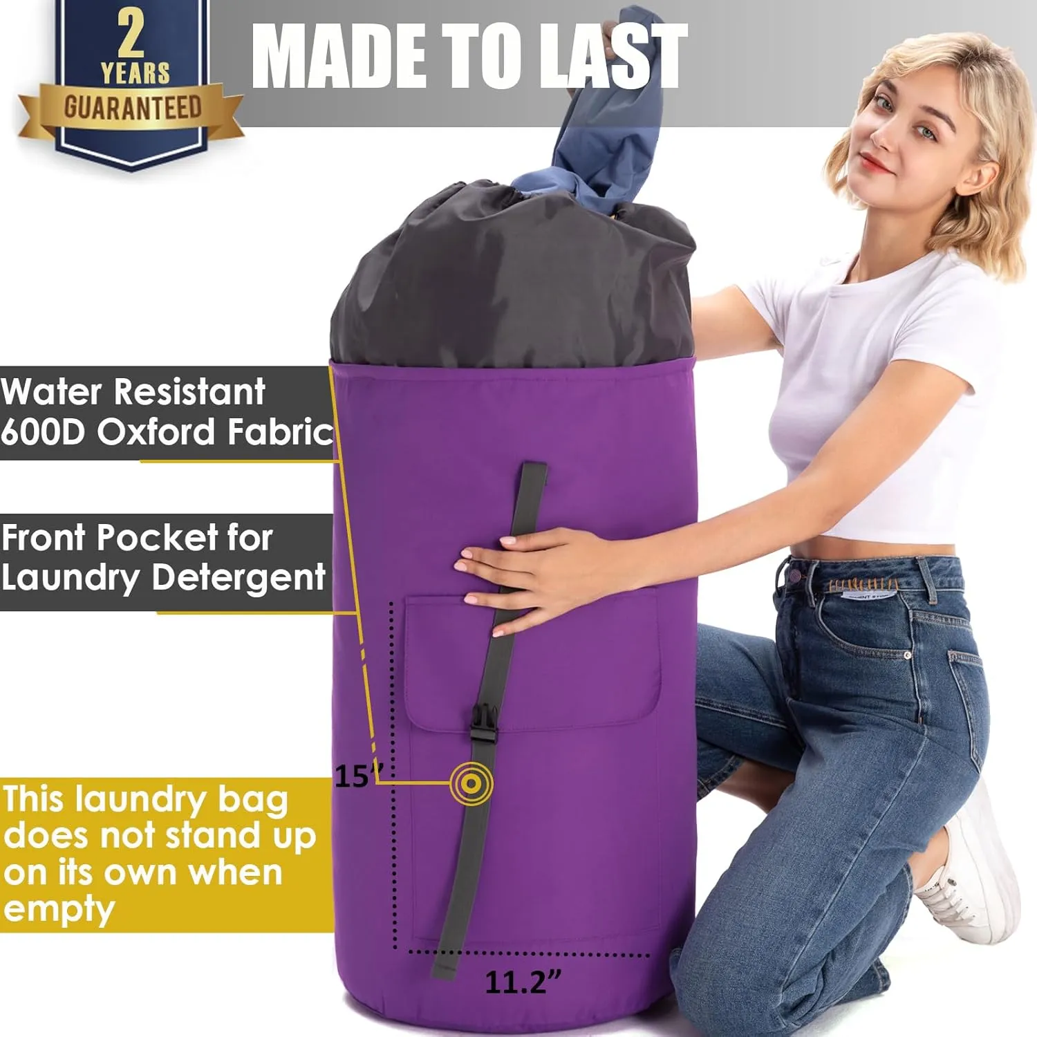 Laundry Bag for College, Laundry Bags Extra Large Heavy Duty, Portable Laundry Bag with Straps, Laundry Sack for Dorm, Dirty Clothes Bag, Large Laundromat Hamper Bag, College Dorm Room Essentials