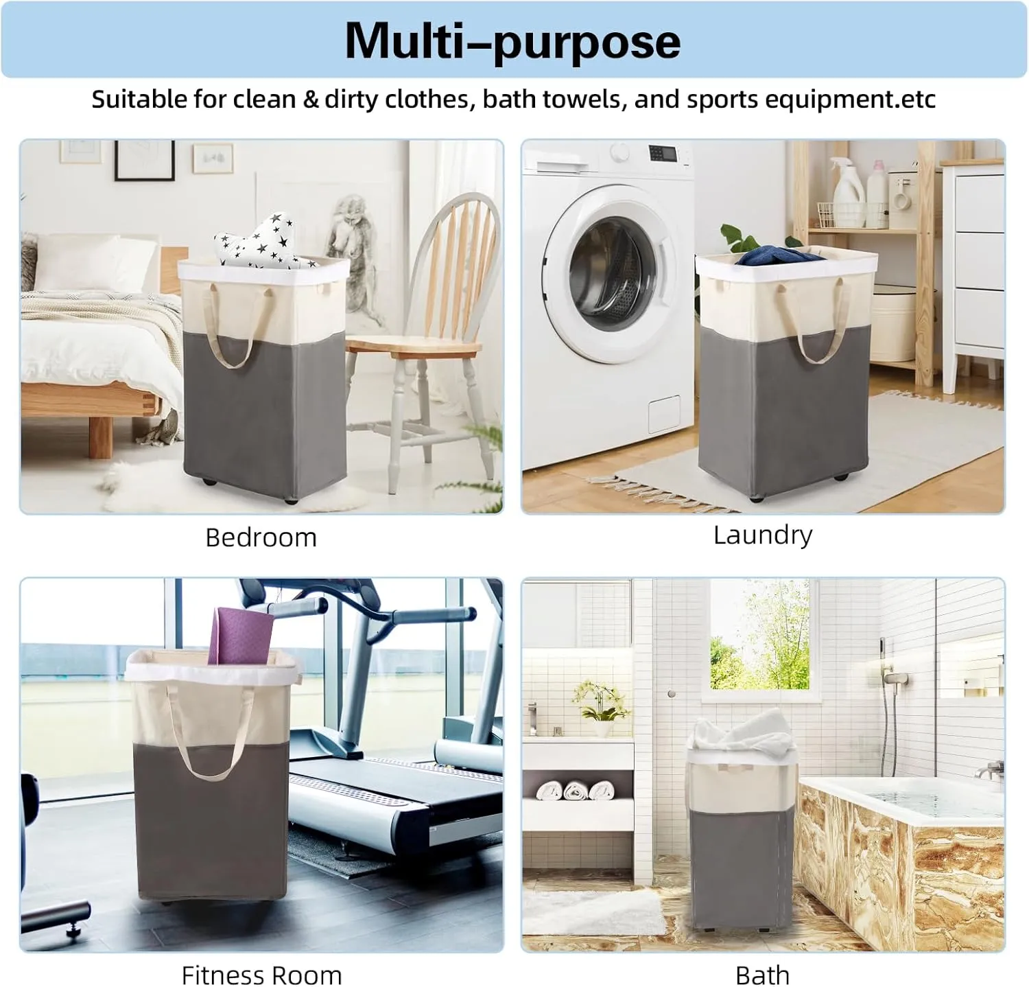 Laundry Basket with Wheels, 90L Large Collapsible Laundry Baskets, Foldable Rolling Laundry Hamper with Removable Wash Bag for Laundry, Clothes Storage, Tall Laundry Basket with Handles Grey