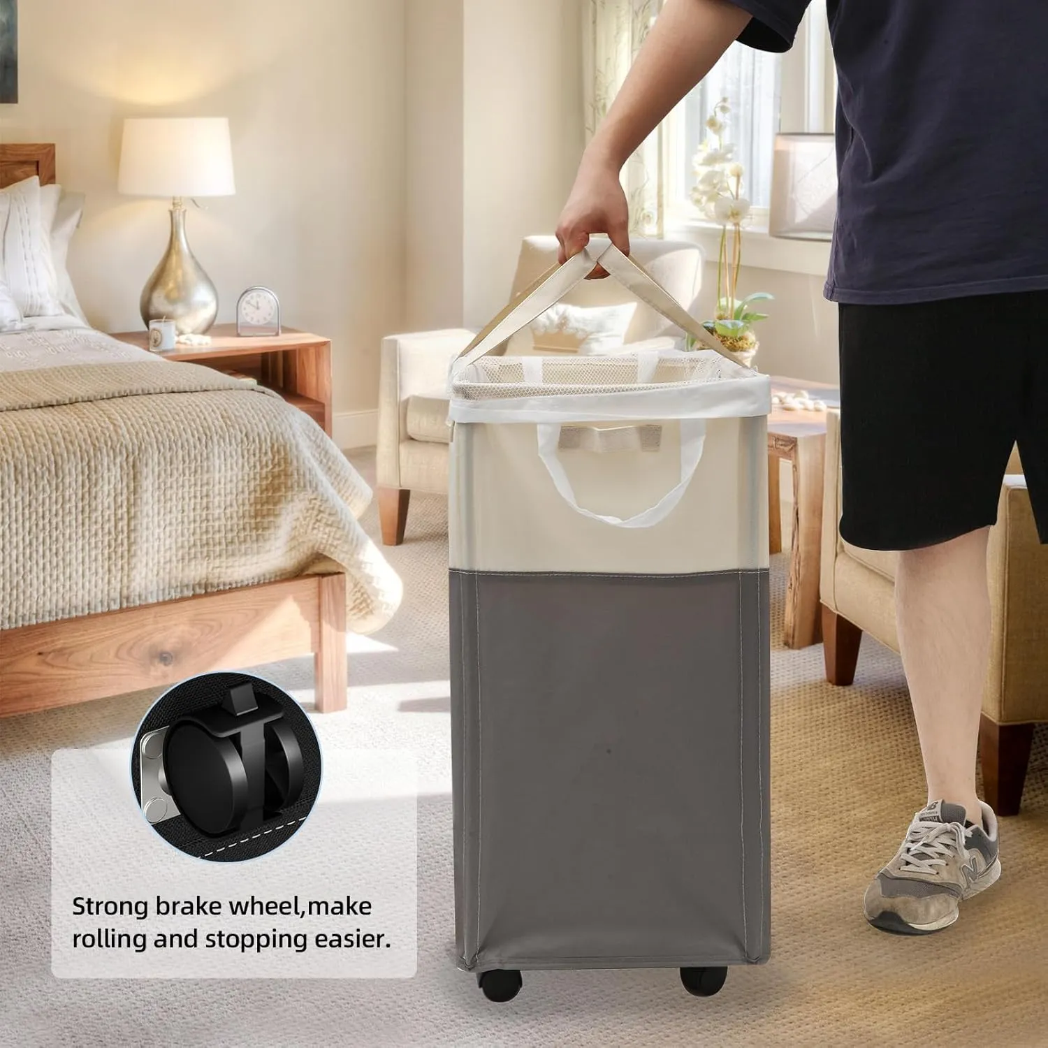 Laundry Basket with Wheels, 90L Large Collapsible Laundry Baskets, Foldable Rolling Laundry Hamper with Removable Wash Bag for Laundry, Clothes Storage, Tall Laundry Basket with Handles Grey