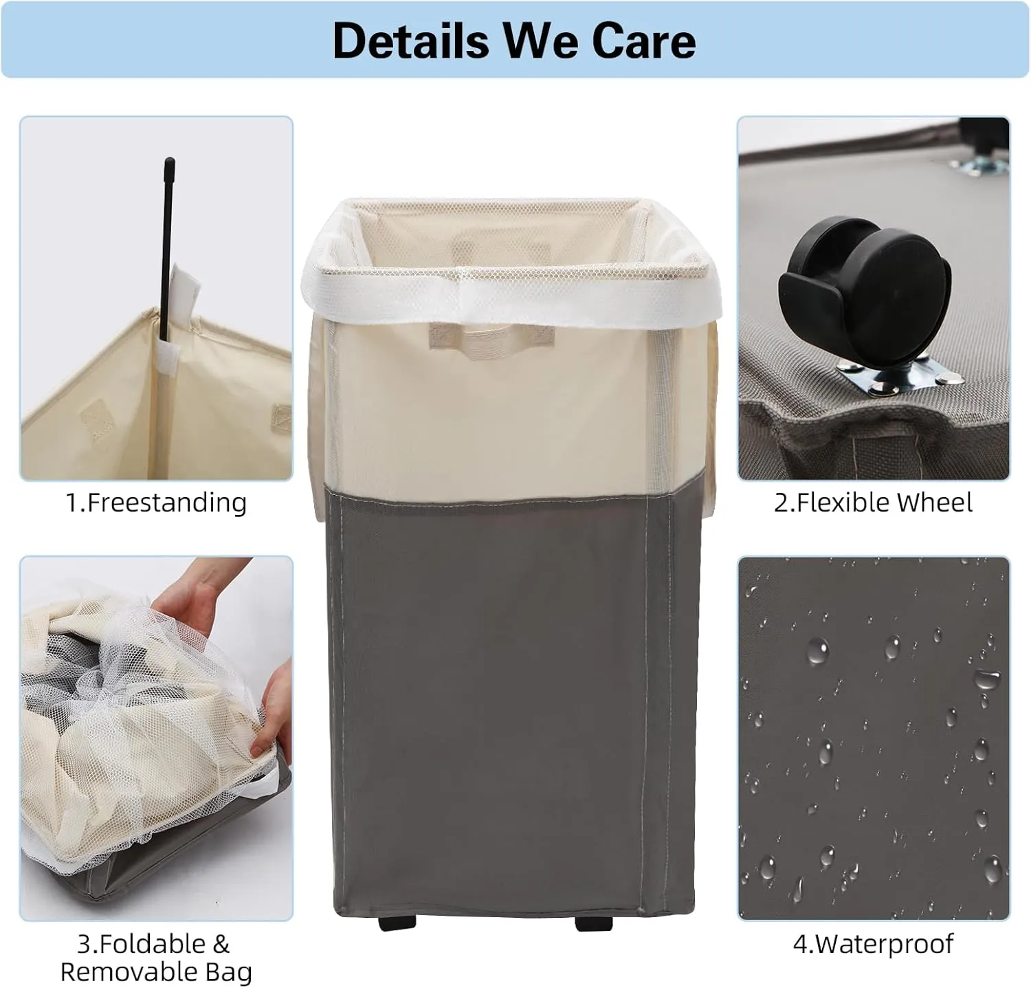 Laundry Basket with Wheels, 90L Large Collapsible Laundry Baskets, Foldable Rolling Laundry Hamper with Removable Wash Bag for Laundry, Clothes Storage, Tall Laundry Basket with Handles Grey