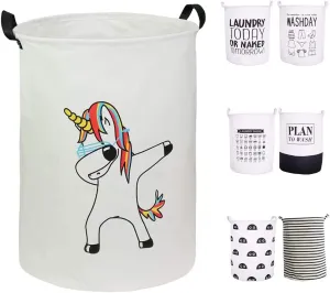 Laundry Baskets 22"×16" Collapsible Waterproof Cotton Linen Foldable Laundry Hampers Storage Bin Organizer Baskets with Handles for Clothes, Toy, Nursery (Uncorn)