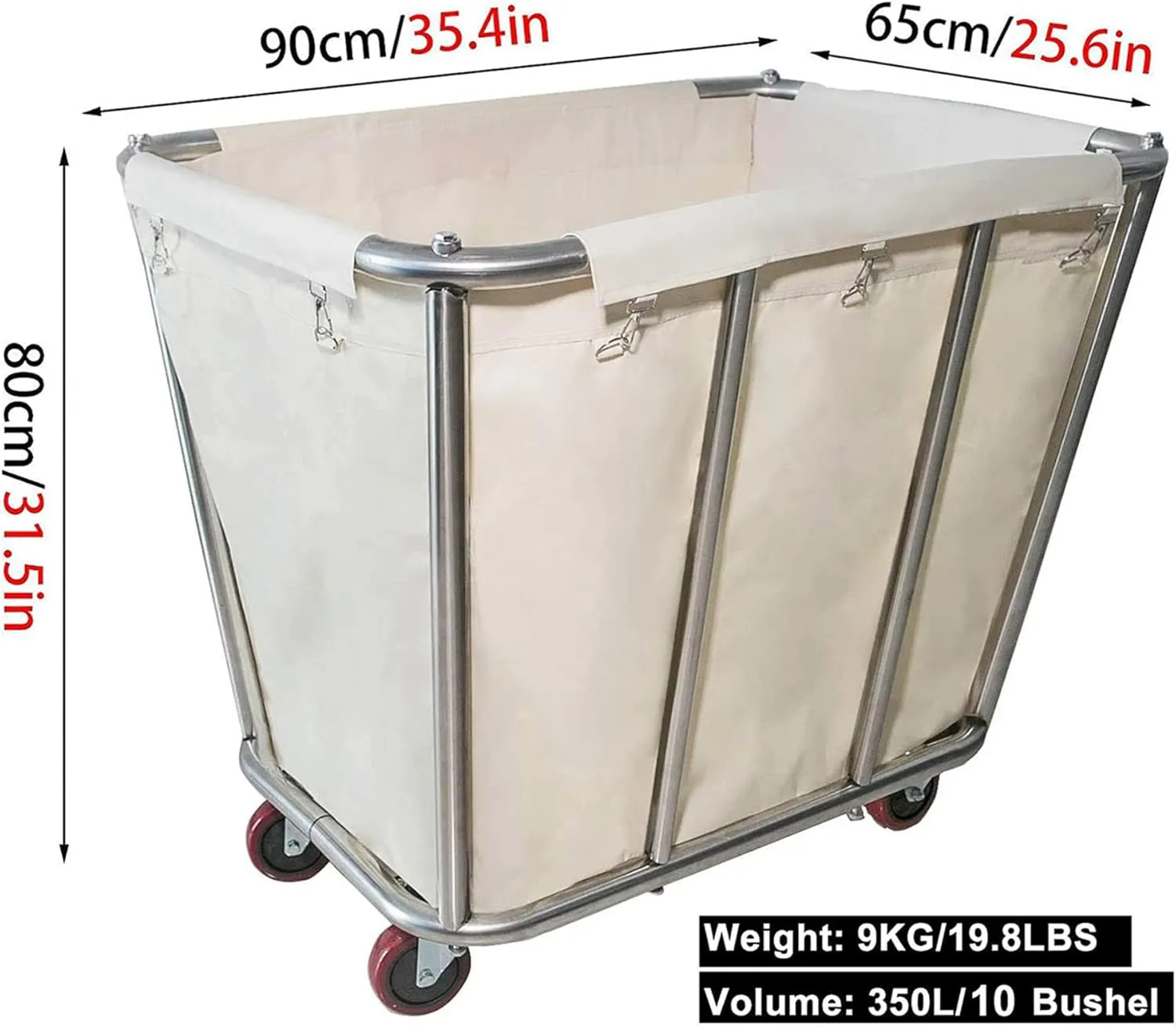 Laundry Cart with Wheels,10 Bushel Commercial Large Heavy Duty Laundry Industrial Stainless Steel Canvas Cart,Storage Laundry Basket Hamper,260 Lbs Load Capability(Color:Beige)