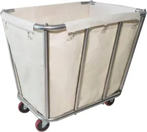 Laundry Cart with Wheels,10 Bushel Commercial Large Heavy Duty Laundry Industrial Stainless Steel Canvas Cart,Storage Laundry Basket Hamper,260 Lbs Load Capability(Color:Beige)