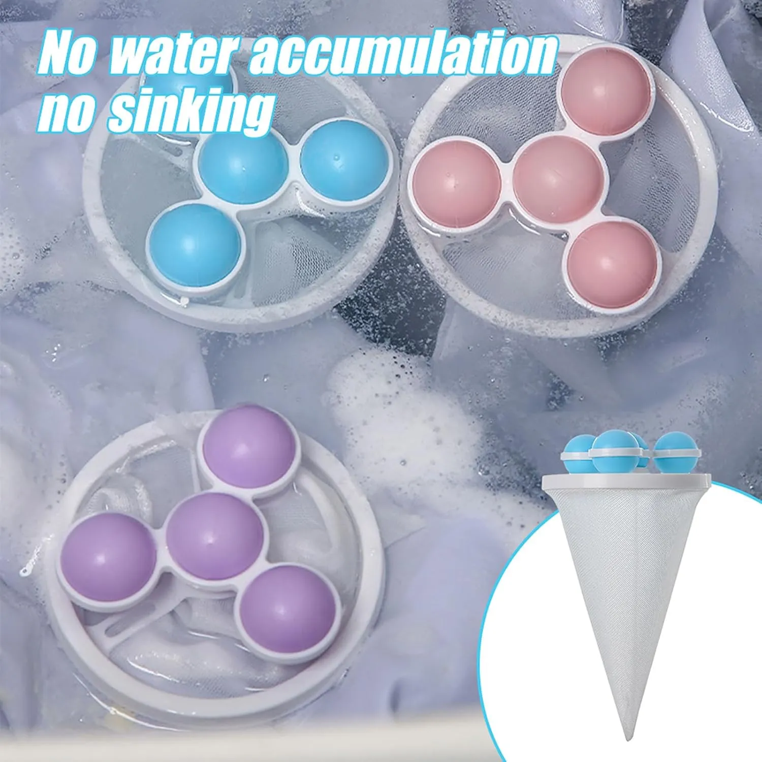 Laundry Hair Catcher, 2025 New Floating Hair Filtering Mesh Removal Pet Hair Remover for Laundry Reusable Washer Hair Catcher Hair Filter Bag Lint Catcher for Washing Machine (Blue, 3pcs)