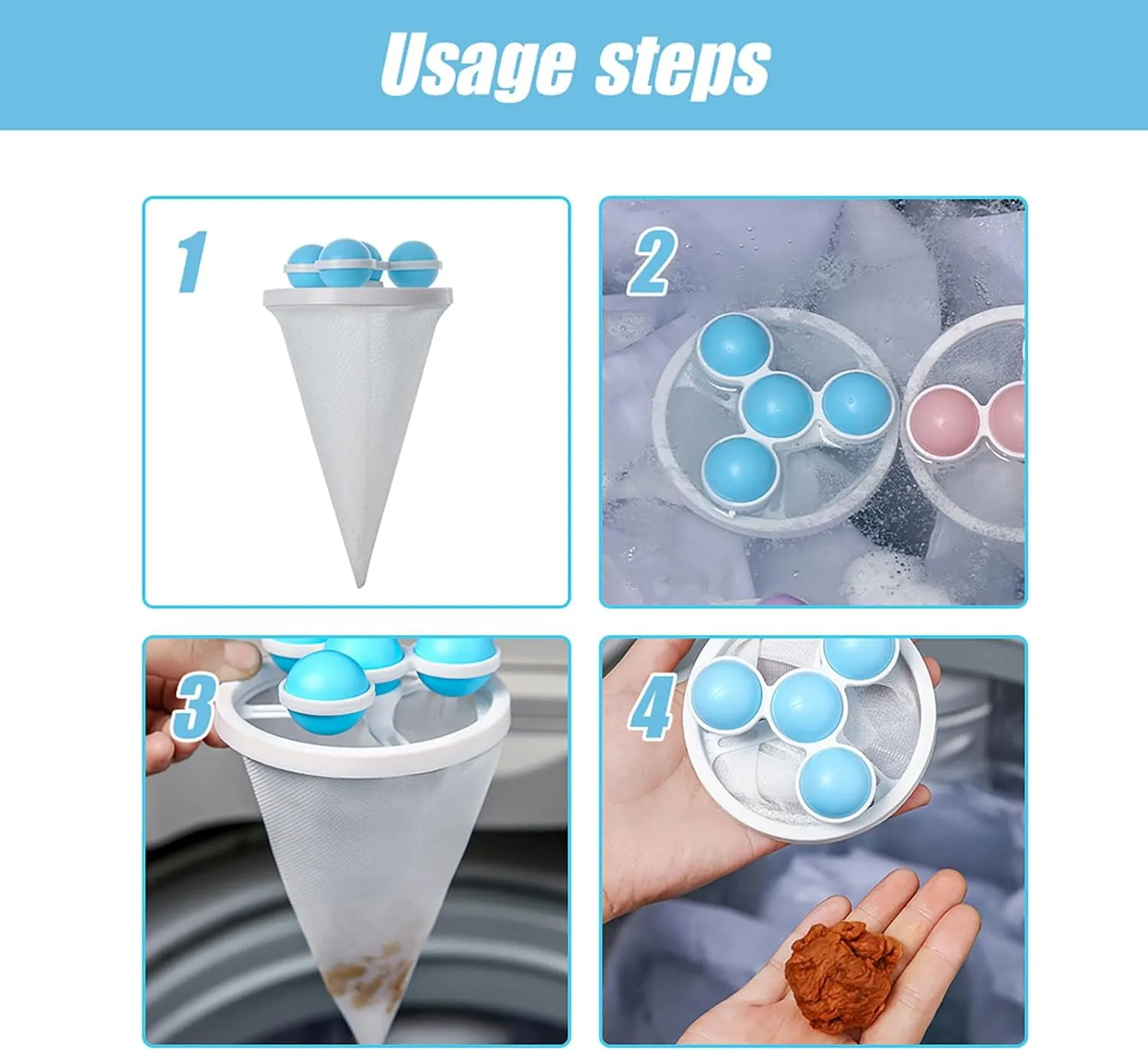 Laundry Hair Catcher, 2025 New Floating Hair Filtering Mesh Removal Pet Hair Remover for Laundry Reusable Washer Hair Catcher Hair Filter Bag Lint Catcher for Washing Machine (Blue, 3pcs)