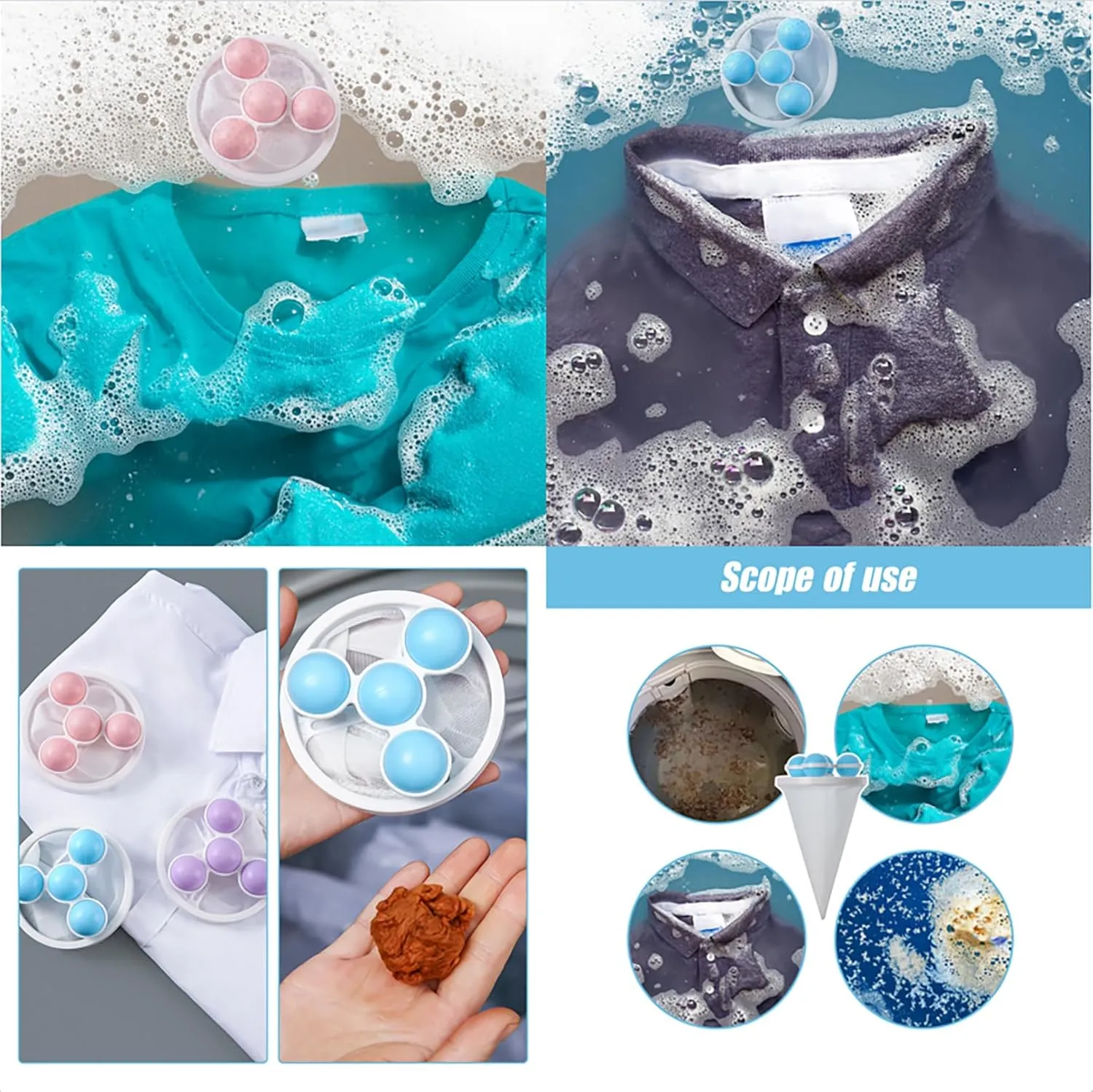 Laundry Hair Catcher, 2025 New Floating Hair Filtering Mesh Removal Pet Hair Remover for Laundry Reusable Washer Hair Catcher Hair Filter Bag Lint Catcher for Washing Machine (Blue, 3pcs)