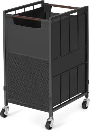 Laundry Hamper with Wheels & Adjustable Feet; 90L Laundry Basket with Removable Liner Bag & Side Mesh Pocket; Clothes Basket for Bathroom, Bedroom; Laundry Sorter with Wood Handle (Black)