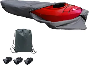 LC LICTOP 420D Kayak Cover Sunlight Proof Coating Waterproof Canoe Cover All-Weather Marine Grade Polyester Fabric Boat Protective Sleeve Cover Fit for Up to 13Ft Length, Silver