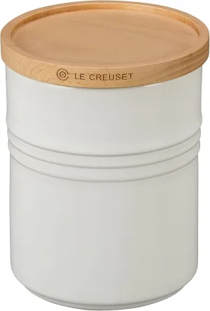Le Creuset Stoneware Canister with Wood Lid, 2.5 qt. (5.5" diameter), White