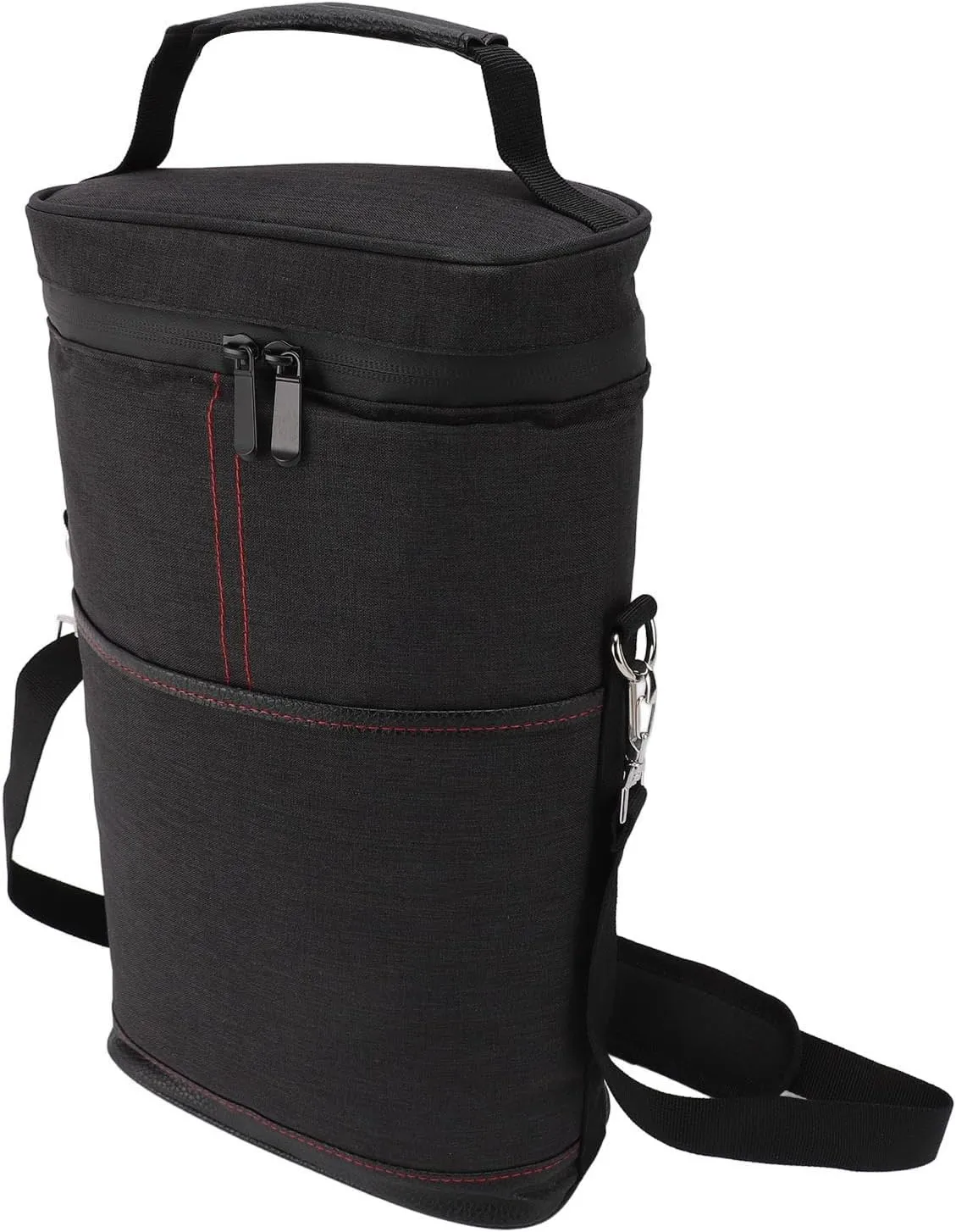 Leakproof Insulated Padded 2 Bottle Wine Cooler Bag with Handle and Adjustable Shoulder Strap for Travel Wine Tasting Parties Picnics Camping (Black)