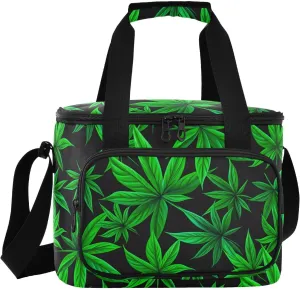 Leaves Black Insulated Cooler Bag for Women Men Leakproof 24 Can Camping Lunch Coolers for Beach Hiking Everyday Use