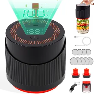 Lemonfilter Electric Mason Jar Vacuum Sealer Kit, Auto Mason Jar Vacuum Sealer Kit with LED Display, Ideal for Canning & Sealing Food Storage, Includes 5 Regular & Wide Mouth Lids (Black)
