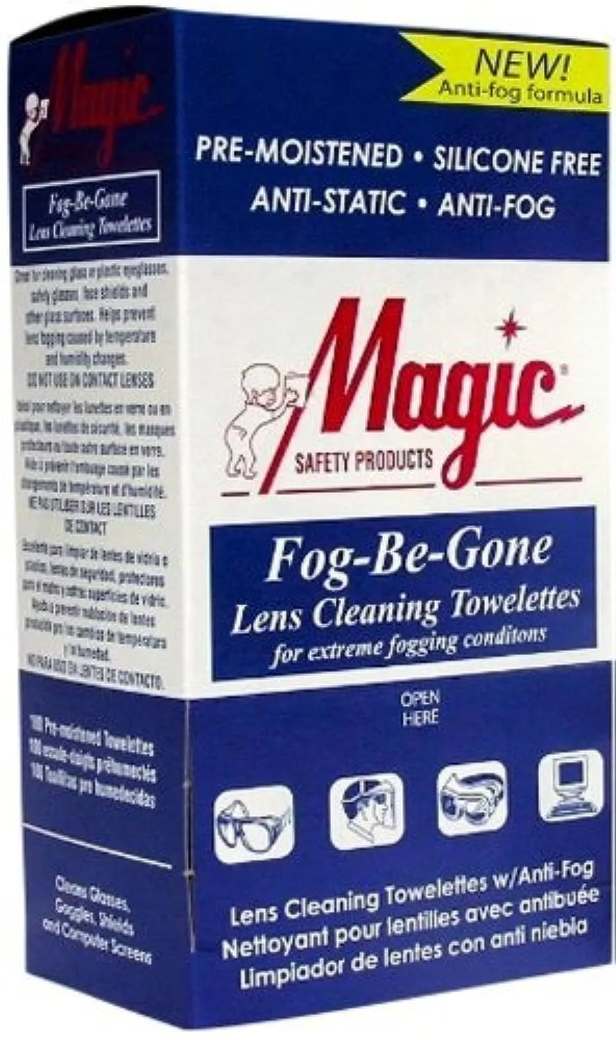 Lens Cleaning Fog-Be-Gone Towelettes 100 Per Box by Magic Safety - MS93160