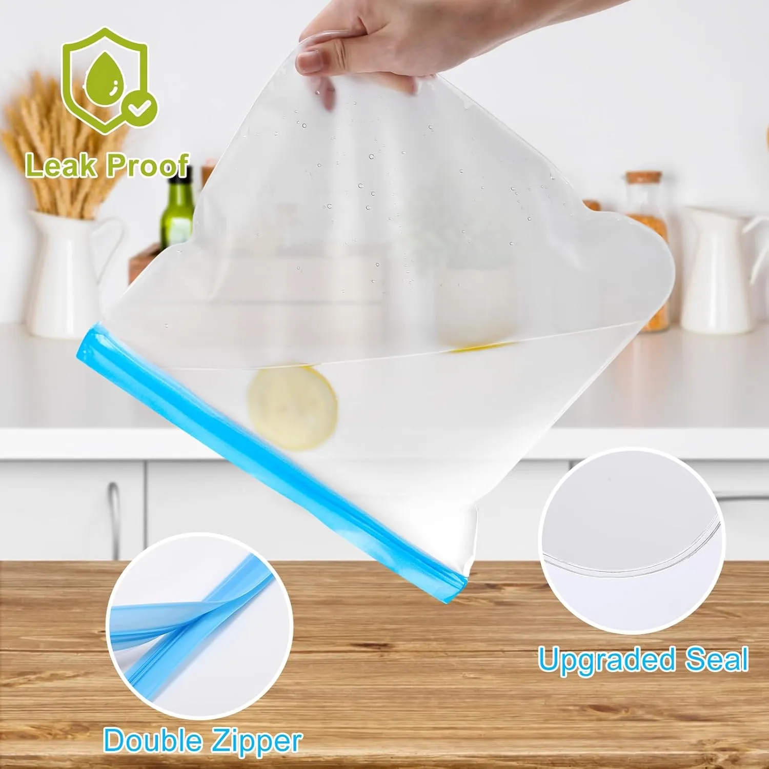 Lerine 10 Pack Dishwasher Safe Reusable Bags, Leakproof Reusable Freezer Bags, BPA Free Food Storage Bags for Lunch Marinate Food Travel(White) - 3 Gallon 4 Sandwich 3 Snack Bags